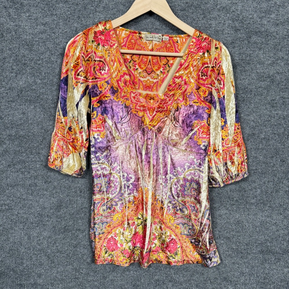 Live And Let Live Size Medium‎ Velour Babydoll Tunic Top Orange Fairy Grunge